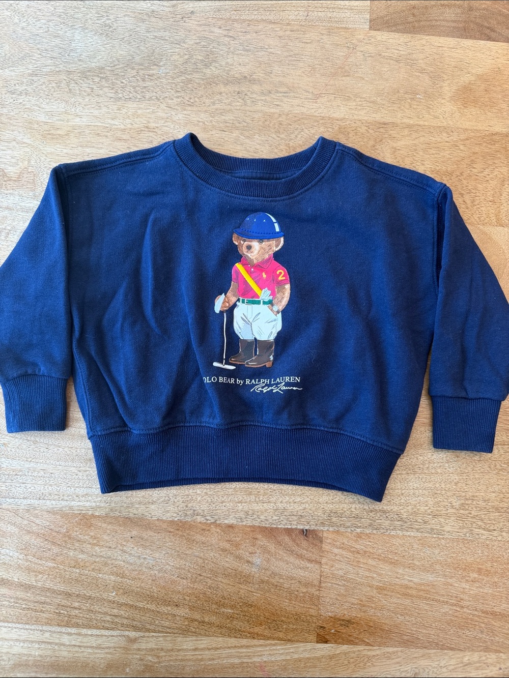 Ralph Lauren Navy Kids Polo Bear Sweatshirt with Red Accent